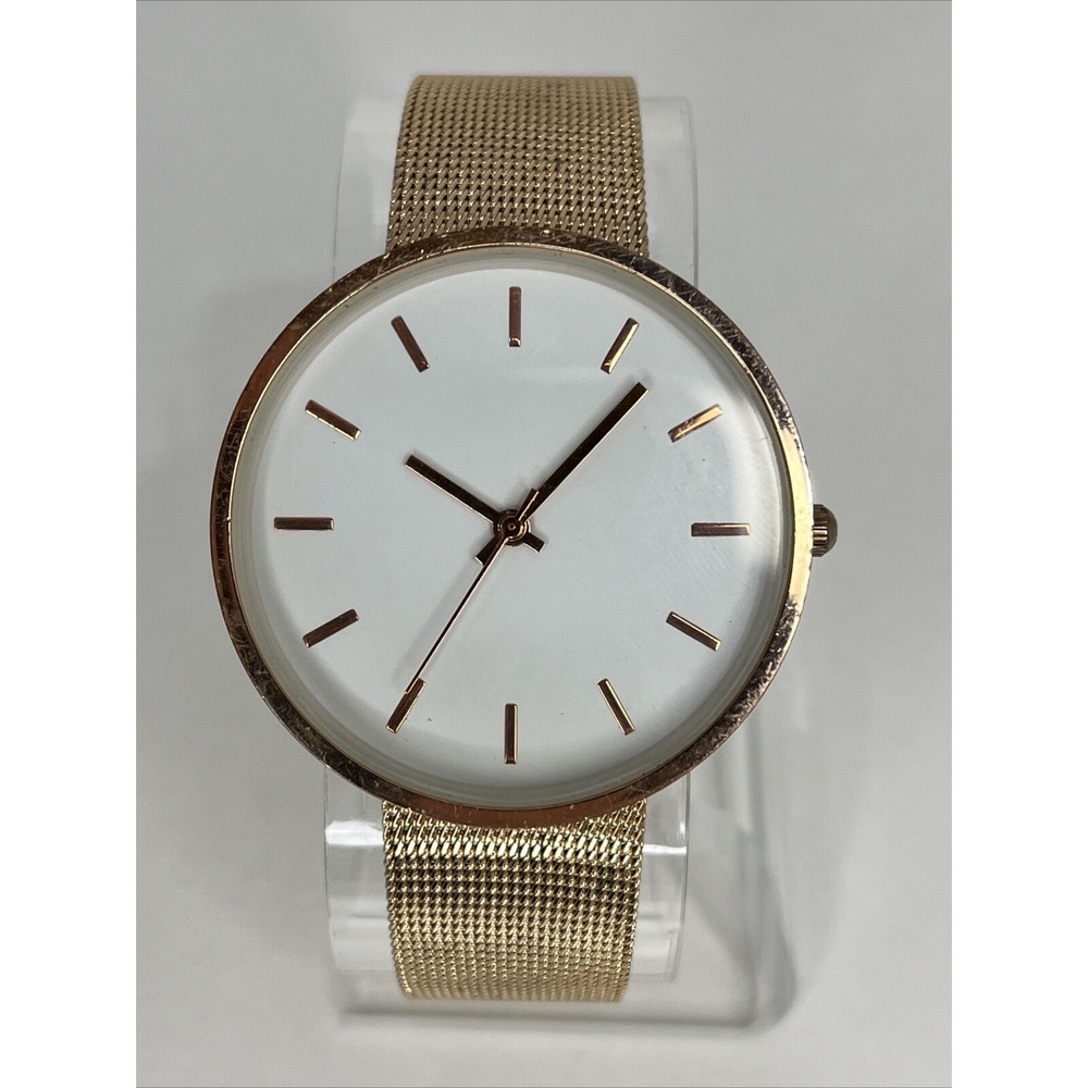 Women's Rose Gold Quartz Watch Mesh Metal Band White Dial- New Battery